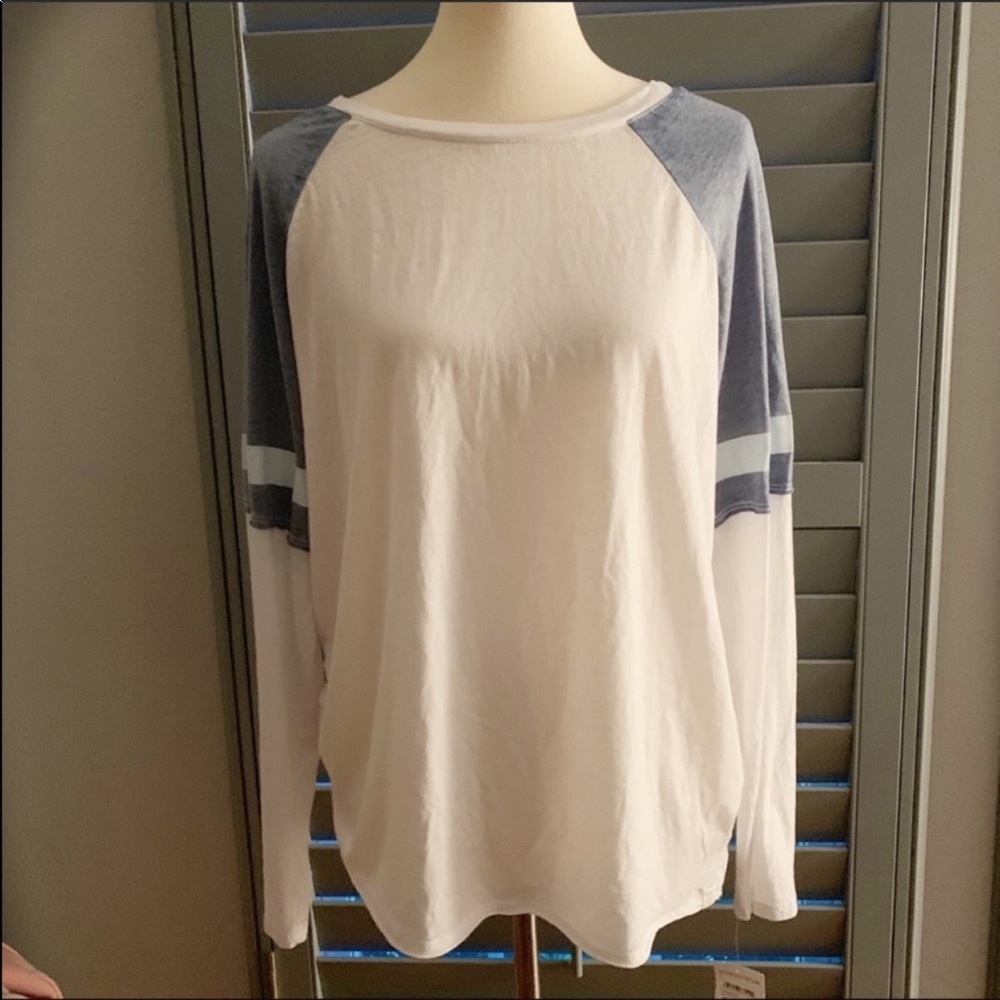 T & B Blue and White Striped Burnout Long Sleeve